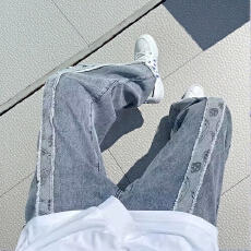 批发个性刺绣宽松牛仔裤时尚潮流男士休闲长裤高腰百搭设计