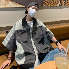 批发时尚潮流男士夹克<b class='q'>外套</b>多口袋设计宽松舒适简约百搭春秋必备