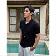 批发时尚男士针织短袖<b class='q'>T</b><b class='q'>恤</b>休闲透气<b class='q'>个性</b>翻领百搭上衣舒适和谐