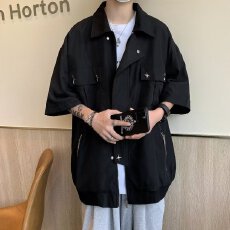 时尚简约宽松衬衫男士户外立领设计休闲百搭潮流春秋上衣