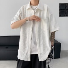 轻便休闲宽松男士纯色短袖衬衫百搭时尚春夏上衣