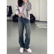 时尚百搭男士牛仔裤高腰宽松轻便舒适日常休闲潮流裤子