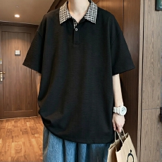 批发时尚拼接<b class='q'>男士</b>短袖T恤休闲舒适百搭纯色<b class='q'>衬衫</b>男装衣服