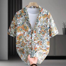 批发男士花卉短袖<b class='q'>衬衫</b>夏季休闲百搭时尚上衣轻便透气舒适潮流款式