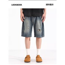 时尚男士宽松短裤舒适透气个性设计多口袋牛仔休闲裤