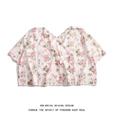 批发花卉图案短袖衬衫男士时尚休闲衬衣夏季清新个性半袖上衣