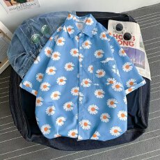 批发新款花朵衬衫男士短袖休闲时尚夏季上衣潮流设计欧美风格