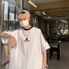 潮流百搭男士短袖T恤休闲运动宽松夏季纯棉上衣时尚个性印花设