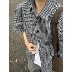 批发时尚男士休闲格子衬衫短袖舒适透气轻便百搭适合<b class='q'>春</b>夏外出穿搭