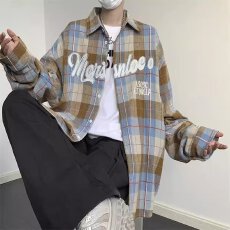 批发时尚休闲格纹衬衫男士宽松舒适百搭潮流上衣<b class='q'>春</b>秋必备