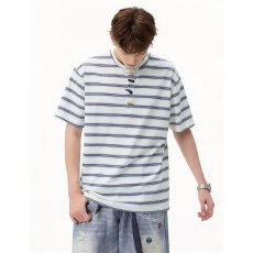 批发条纹<b class='q'>短袖</b>T恤男时尚休闲宽松圆领百搭夏季上衣精品服饰
