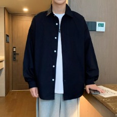 批发清新白色休闲<b class='q'>衬衫</b>男士宽松长袖时尚百搭秋冬上衣潮流