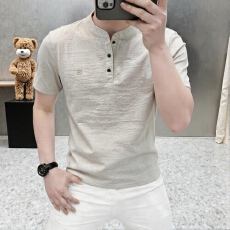 批发时尚圆领短袖T恤清新绿色男士修身半袖简约休闲百搭上衣