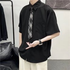 批发时尚简约男士短袖<b class='q'>衬衫</b>搭配个性领带休闲舒适百搭风格<b class='q'>衬衣</b>