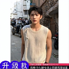 批发时尚男士针织背心夏季休闲上衣透气百搭无袖潮流款