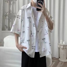批发黑色印花<b class='q'>衬衫</b>针织舒适简约时尚男士休闲设计个性百搭潮流造型