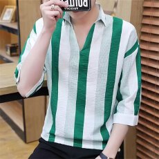 批发时尚条纹男士<b class='q'>衬衫</b>休闲翻领长袖外套吸湿透气百搭潮流
