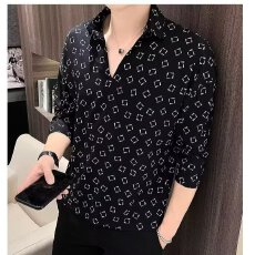 批发时尚休闲男士<b class='q'>衬衫</b>简约印花长袖款百搭上衣清新舒适尽显潮流