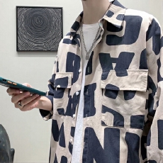 时尚格纹男士衬衫潮流纯棉半开襟搭配口袋舒适休闲衬衣