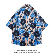 批发时尚植物印花<b class='q'>衬衫</b>休闲短袖男士上衣夏季透气舒适设计感百搭