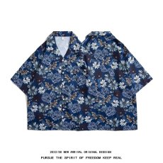 批发清新花卉短袖衬衫男子休闲宽松透气夏季时尚潮流设计