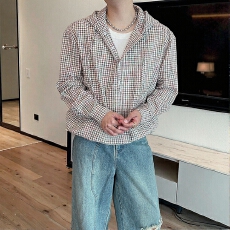 批发格子休闲衬衫<b class='q'>男</b>士薄款外套时尚百搭上衣春夏潮流设计