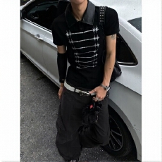 批发时尚朋克风<b class='q'>短袖</b>T恤个性刺绣设计<b class='q'>男士</b>潮流上衣修身设计舒适透气