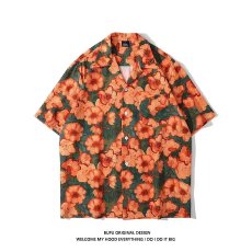热带花卉印花衬衫时尚休闲短袖男士衬衫夏季薄款潮流上衣