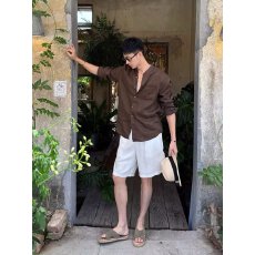 批发休闲亚麻长袖<b class='q'>衬衫</b><b class='q'>男士</b>时尚简约百搭外套轻薄透气适合夏季穿着