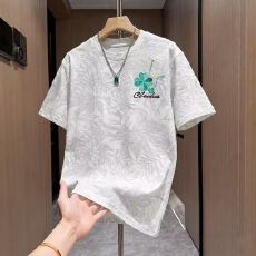 黑色刺绣花卉短袖T恤男装休闲舒适百搭时尚潮流上衣