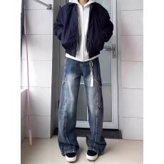 批发个性豹纹宽松牛仔裤潮流时尚休闲百搭男士裤子秋<b class='q'>冬</b>新款
