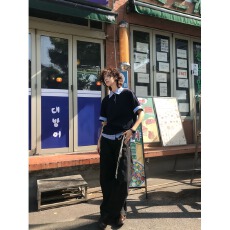 批发时尚休闲撞色翻领短袖T恤男士宽松<b class='q'>夏</b>季百搭上衣潮流款式