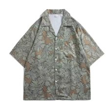 批发印花<b class='q'>短袖</b>衬衫<b class='q'>男</b>士休闲时尚夏季潮流宽松舒适透气棉麻上衣
