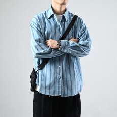 批发简约条纹<b class='q'>男士</b><b class='q'>衬衫</b>休闲百搭时尚长袖上衣舒适透气日常穿搭