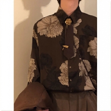 批发复古花卉<b class='q'>衬衫</b><b class='q'>男士</b>宽松时尚长袖上衣休闲个性大码潮流设计
