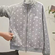 批发休闲星星图案<b class='q'>男</b>士卫衣时尚拉链外套春季薄款上衣舒适百搭