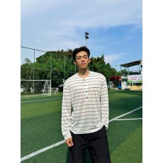 批发条纹设计亨利领长袖T恤休闲又时尚 