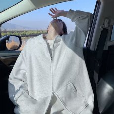 批发带帽拉链设计宽松版型<b class='q'>休闲</b>风格卫衣