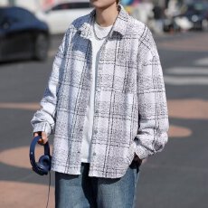 批发格子设计单口袋宽松版型<b class='q'>休闲</b>风<b class='q'>衬衫</b>