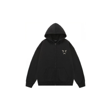 简约图案连帽拉链宽松版型卫衣