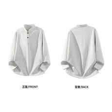 批发立领纽扣设计<b class='q'>长袖</b><b class='q'>T</b><b class='q'>恤</b>简约百搭日常款式
