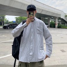 批发条纹设计单口袋<b class='q'>衬衫</b>简约时尚日常百搭款