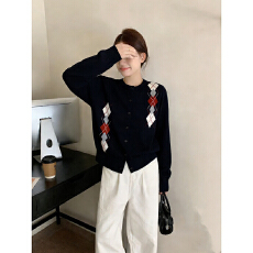 批发26春季新款复古学院风菱格纹针织衫撞色圆领精纺羊毛薄款上衣毛衣