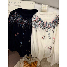 批发重工万针刺绣雅致浪漫花卉圆领羊毛针织衫春季新款精仿轻薄毛衣女