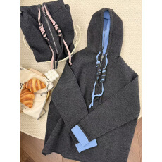 批发羊毛拼色双面织韩系减龄连帽半拉链插肩宽松休闲卫衣春季厚毛衣女