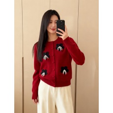 批发2026春季精致立体绒感花朵羊毛针织<b class='q'>开衫</b>圆领单排扣复古风短款外套