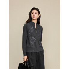 批发B*C羊毛植绒亮片剌绣气质率性立领棒球服拉链针织羊毛<b class='q'>开衫</b>外套女