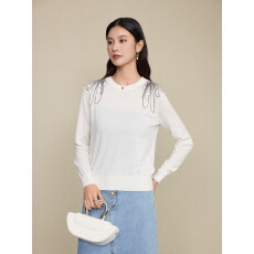 批发B*C羊毛针织衫重工双肩<b class='q'>手工</b>钉珠链亮片纯色圆领套头T恤早秋<b class='q'>毛衣</b>女