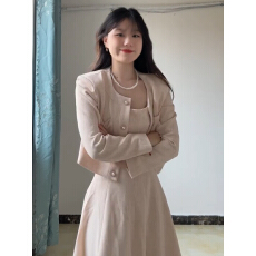 小香风粉色套装连衣裙子女春季2026新款法式千金高级感礼服长裙