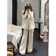 深冬气质一整套穿搭韩系慵懒风毛毛马甲外套针织衫休闲裤三件套女